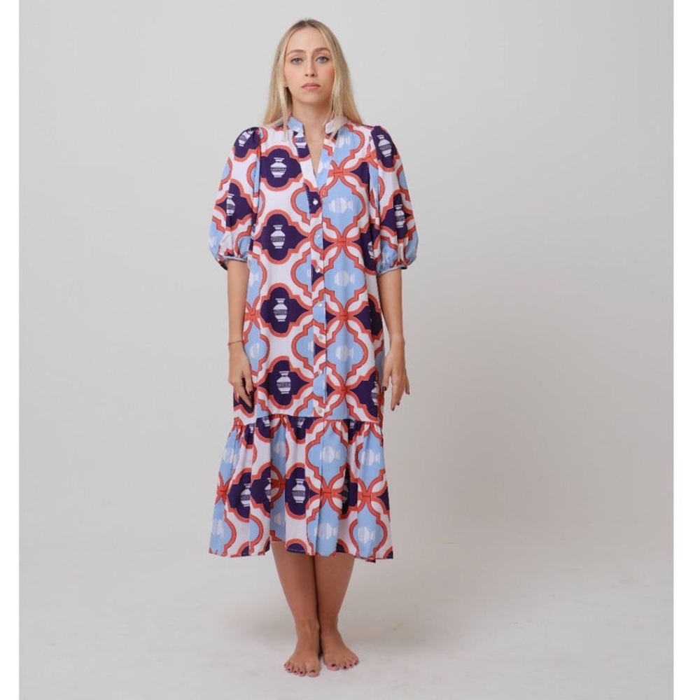 LAVI maxi dress bohemian Anthropologie style Button-up dress with ruffle‎